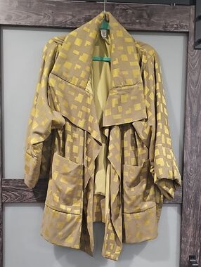MarlaWynne Yellow Geometric Draped Trench Coat